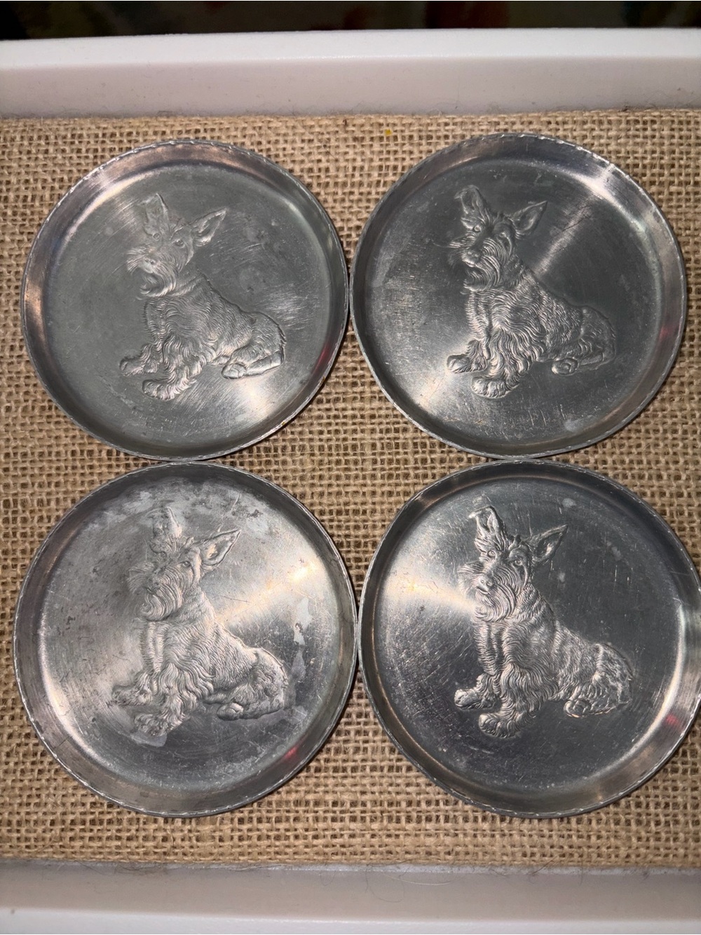 Set of 4 Silver Scottie Dog Aluminum Costers